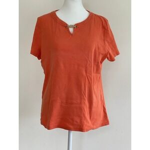 Talbots Womens‎ Orange 100% Cotton Short Sleeve Tee Gold Knot Detail Size L